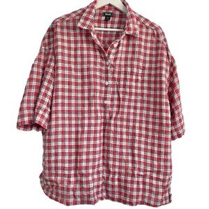 Roots Linen Polo Shirt Plaid Oversized Size: US M